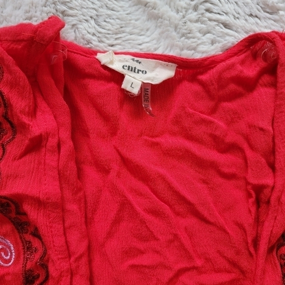 Entro Red Open Embroidered Stitch Half Sleeve Cardigan Size L - Picture 6 of 8
